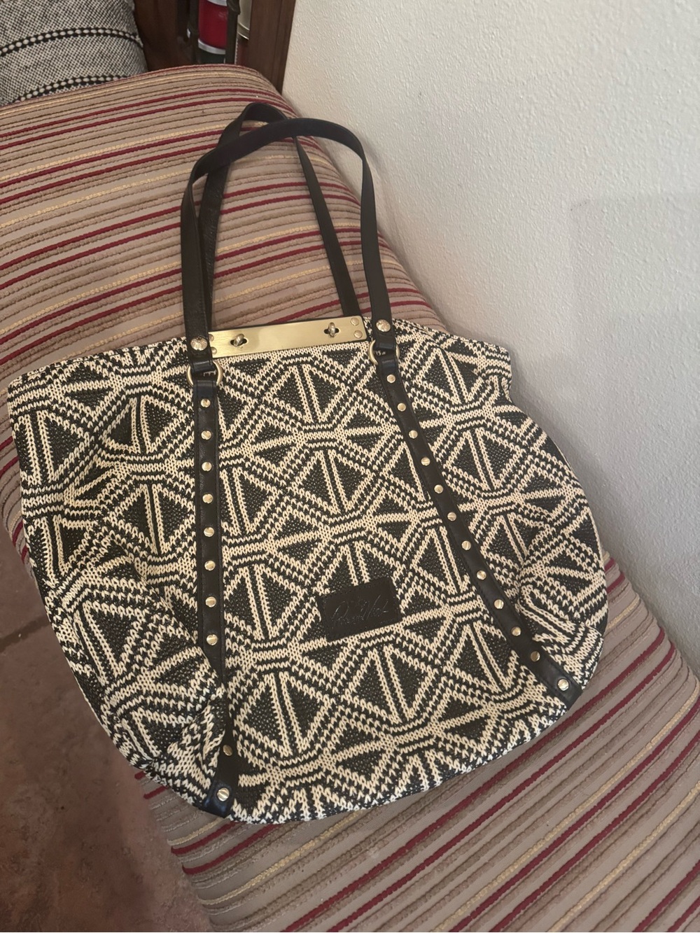 Patricia Nash Benvenuto Woven Geometric Tote Bag in Black & Cream